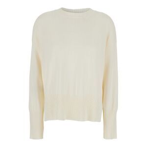 Grifoni Women White Crewneck Sweater With Ribbed Trims In Cotton Woman